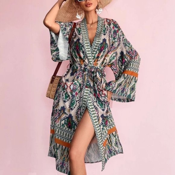 Zara ! Multicolor Printed  (Kimono and shorts Set ) - Picture 1 of 16